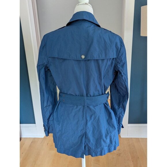 Burberry Brit Blue Women’s Sz 12 Double Breasted Short Trench Coat Lightweight - Picture 5 of 16